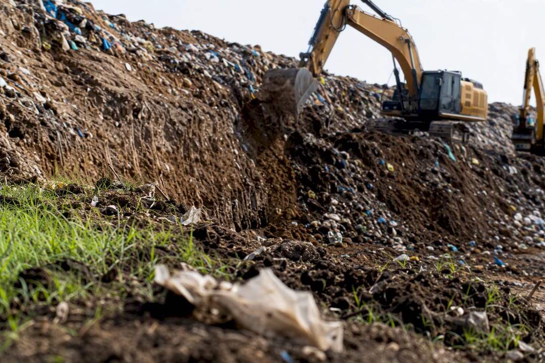 Landfill cross-section with compostable bag fragment