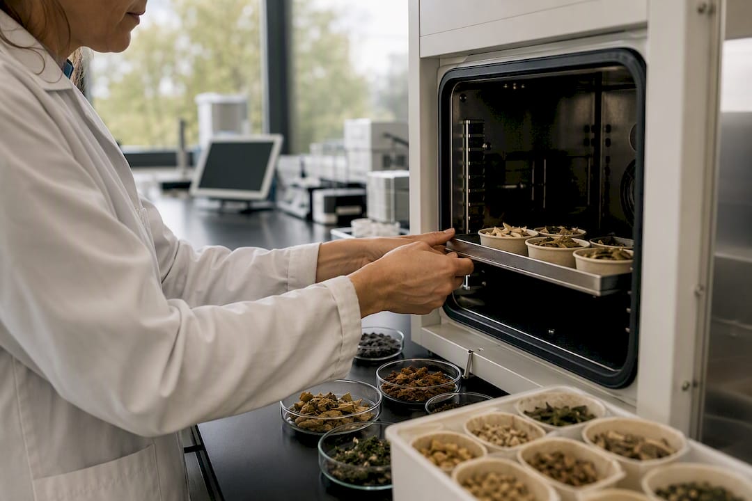 Lab technician handling home compostable samples