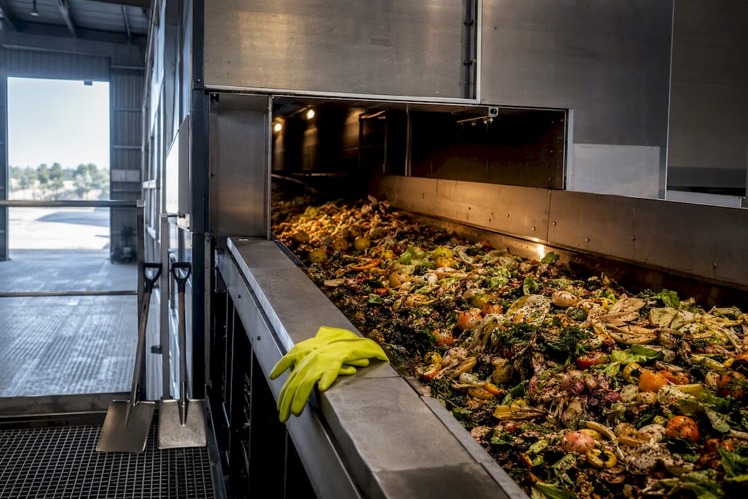Industrial composting tunnel processing food scraps