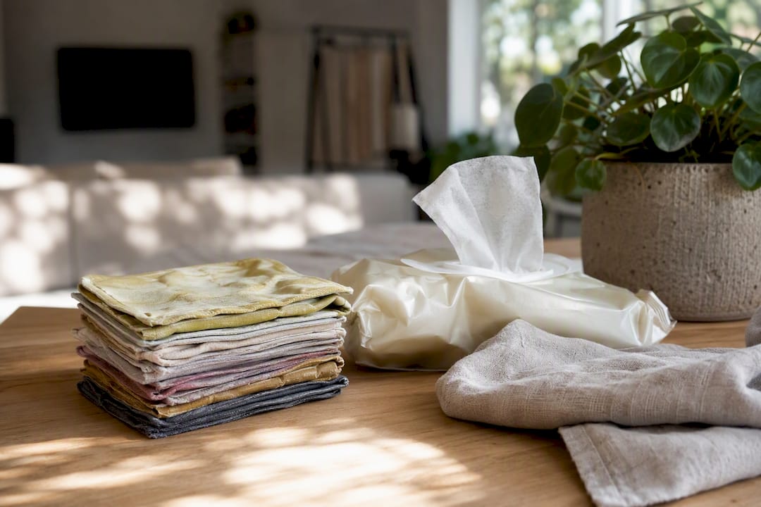 Cloth and disposable wipes on home surface