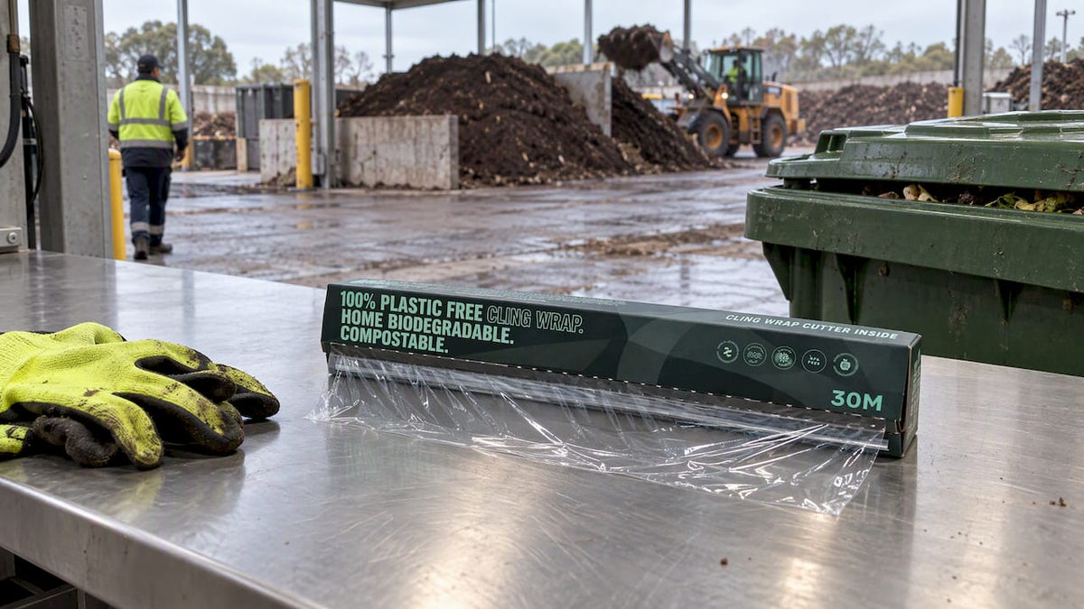 Plastic-free cling wrap at composting facility