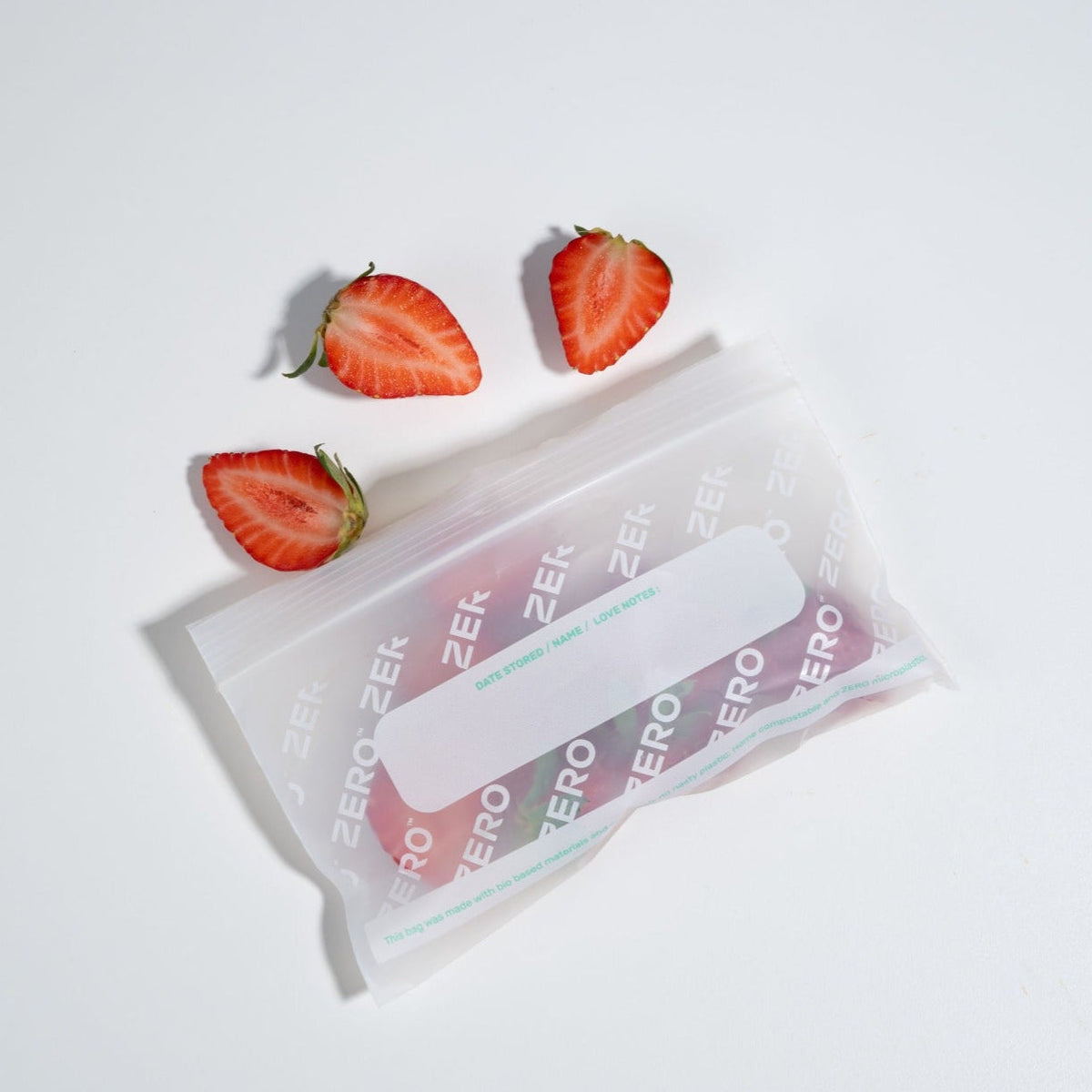ZERO Plastic-Free Resealable Snack Bag with strawberries
